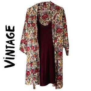 ET Vintage Set ERIKA TAYLOR Vintage 90s Silk Robe & Slip 2-Piece Set